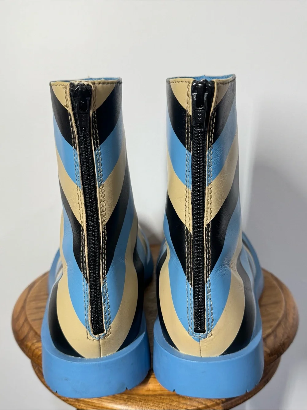 Camper MIL 1978 Zip Ankle Boots Blue Tan Black Stripe Leather Men’s 43/ US 9.5
